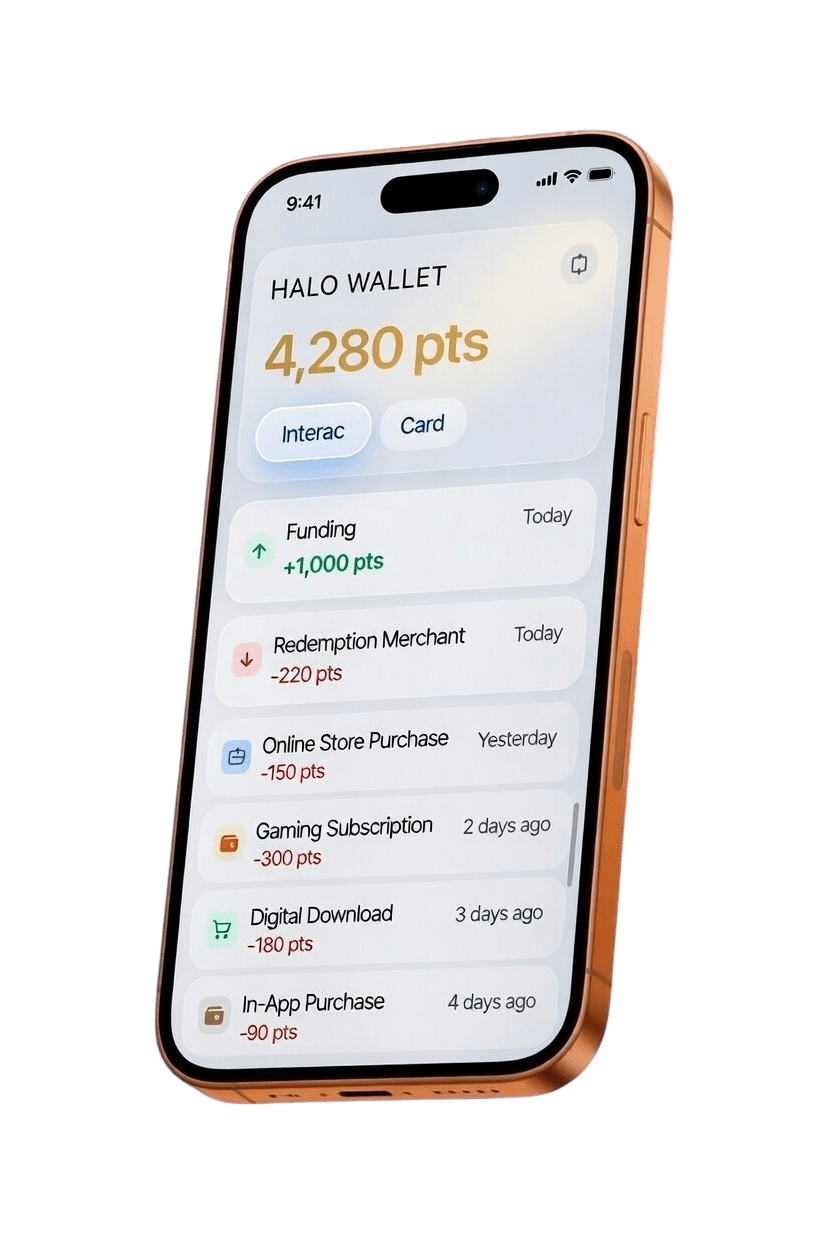 Halo Points wallet phone screen